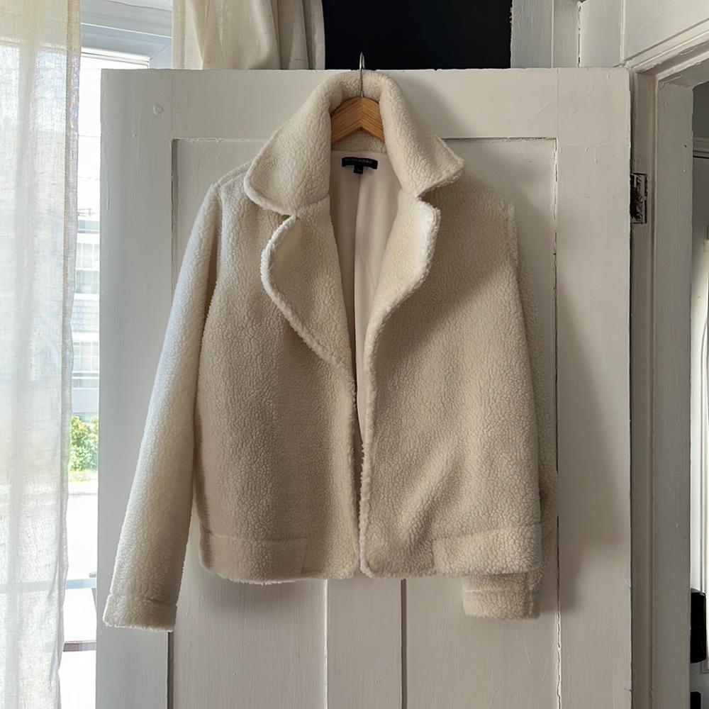 Banana Republic Women’s Open Front Ivory Teddy Bear Cozy Jacket Size Large